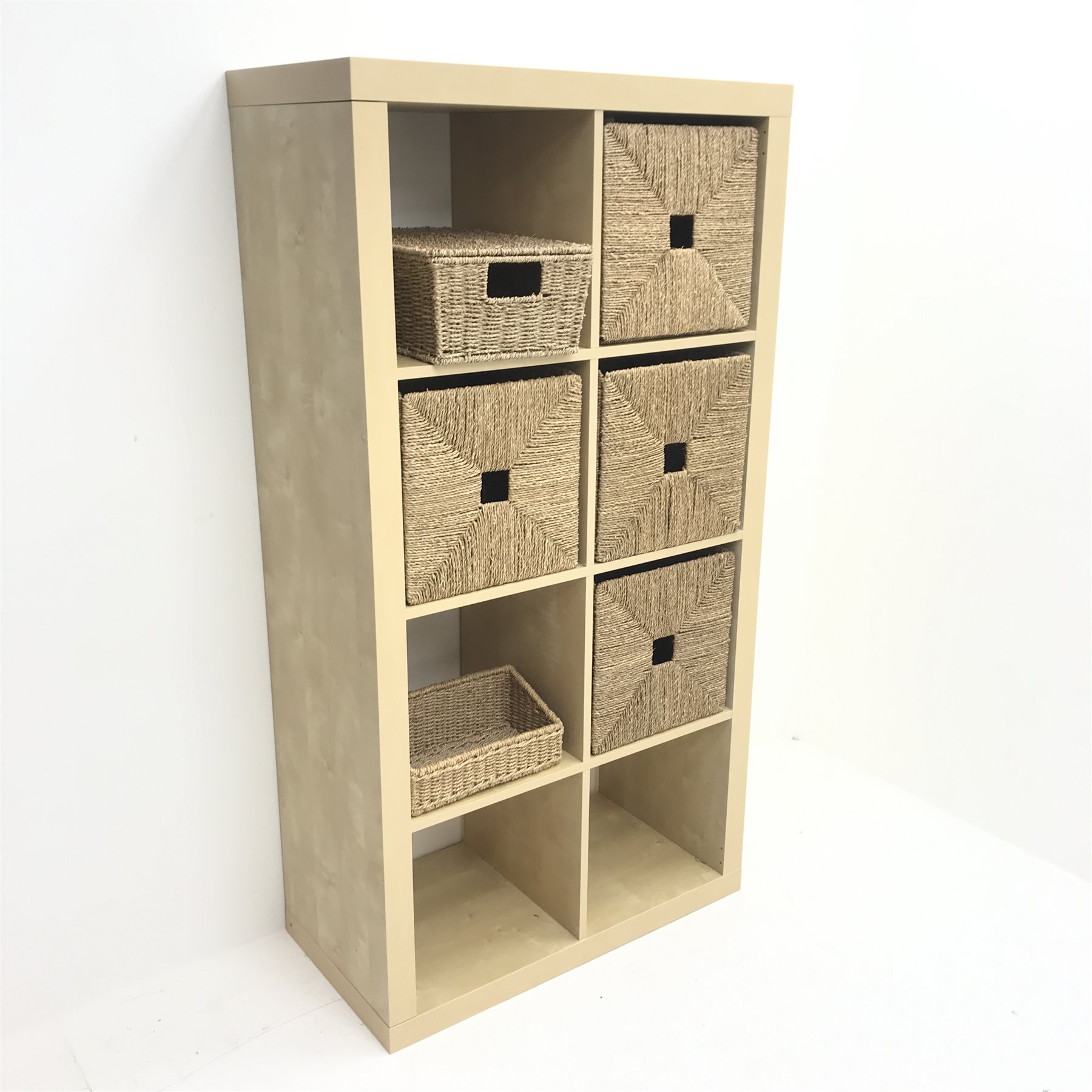 Ash eight cube storage box unit with six wicker storage units, W79cm