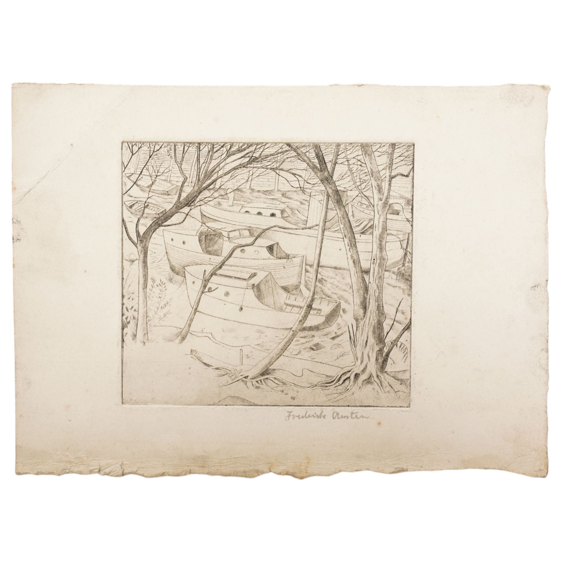 Frederick George Austin (British 1902-1990): The Boatyard, drypoint etching signed pencil 14cm x 16cm (unframed)
Provenance: direct from the granddaughter of the artist