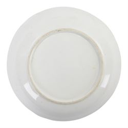 H&R Daniel trio, coffee cup, teacup and a saucer, circa 1825, Gadroon shape with D handle, painted with reserves of fine foliate sprays against a blue ground with gilt trellis detail, coffee cup including handle H8.5cm, saucer D14cm