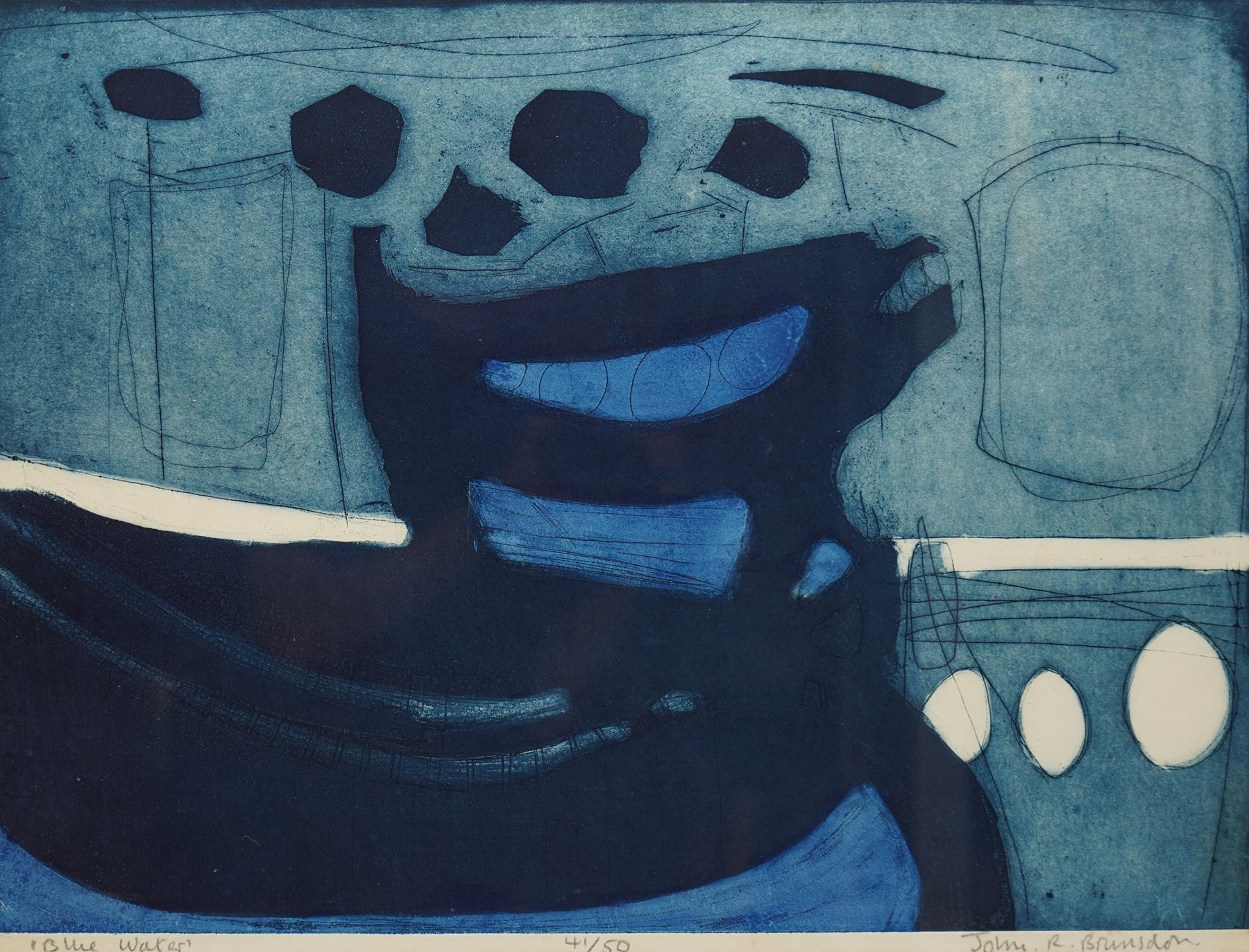 John Brunsdon ARCA (British 1933-2014): 'Blue Water', limited edition coloured etching signed titled and numbered 41/50 in pencil 45cm x 61.5cm