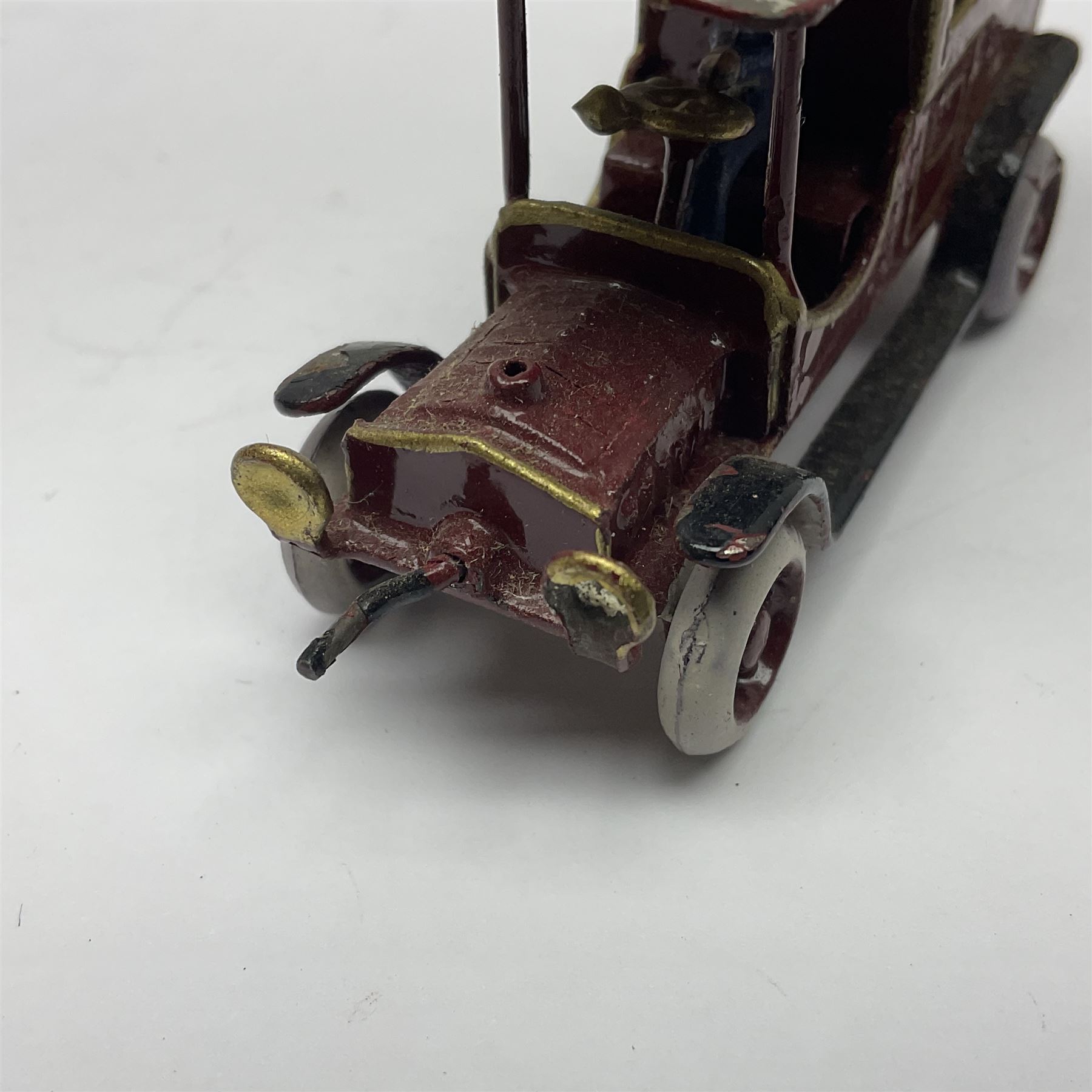 Ernst Plank van, circa 1912, maroon body with gilt detail, hinged roof and driver, H4cm, L7cm