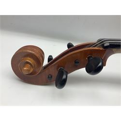 German half-size cello with 69cm two-piece maple back and ribs and spruce top; L112.5cm overall; in soft carrying case with two bows