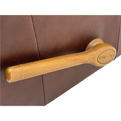 La-Z-Boy - manual reclining three piece suite - two seater sofa (W165cm, H105cm); and two armchairs (W98cm), upholstered in brown leatherette