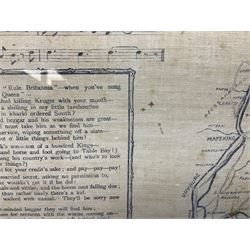 Boer War cotton handkerchief printed with portraits of Lord Roberts and Queen Victoria with a map of Southern Africa and Kipling's The Absent Minded Beggar, framed, handkerchief 44.5 x 43cm