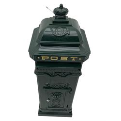 Victorian style cast aluminium green painted post / mail box, with keys
