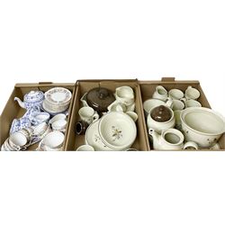 Minton Shalimar pattern tea wares, including teapot, cake plates, cups, saucers and larger plate, together with Paragon Country Lane pattern teawares and Royal Doulton Wild Cherry pattern tea and dinner wares, in three boxes 