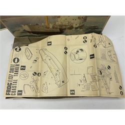 Three unmade construction kits - Airfix 1:24 scale Supermarine Spitfire Mk.1A; predominantly in unopened factory packaging with instructions and decal sheet; Frog Shell Welder with instructions; and Airfix Battle of Waterloo Farmhouse (instructions on box base); all boxed (3)