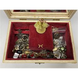 Early 20th century Swiss cylinder ladies pocket watch by Kay & Company, Worcester, 9ct gold jewellery including two stone diamond ring, silver sweetheart brooch, silver rings and other vintage and later costume jewellery
