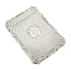 Victorian silver card case, engine and engraved decoration, with initialled cartouche by Edward Smith, Birmingham 1859, approx 2.2oz