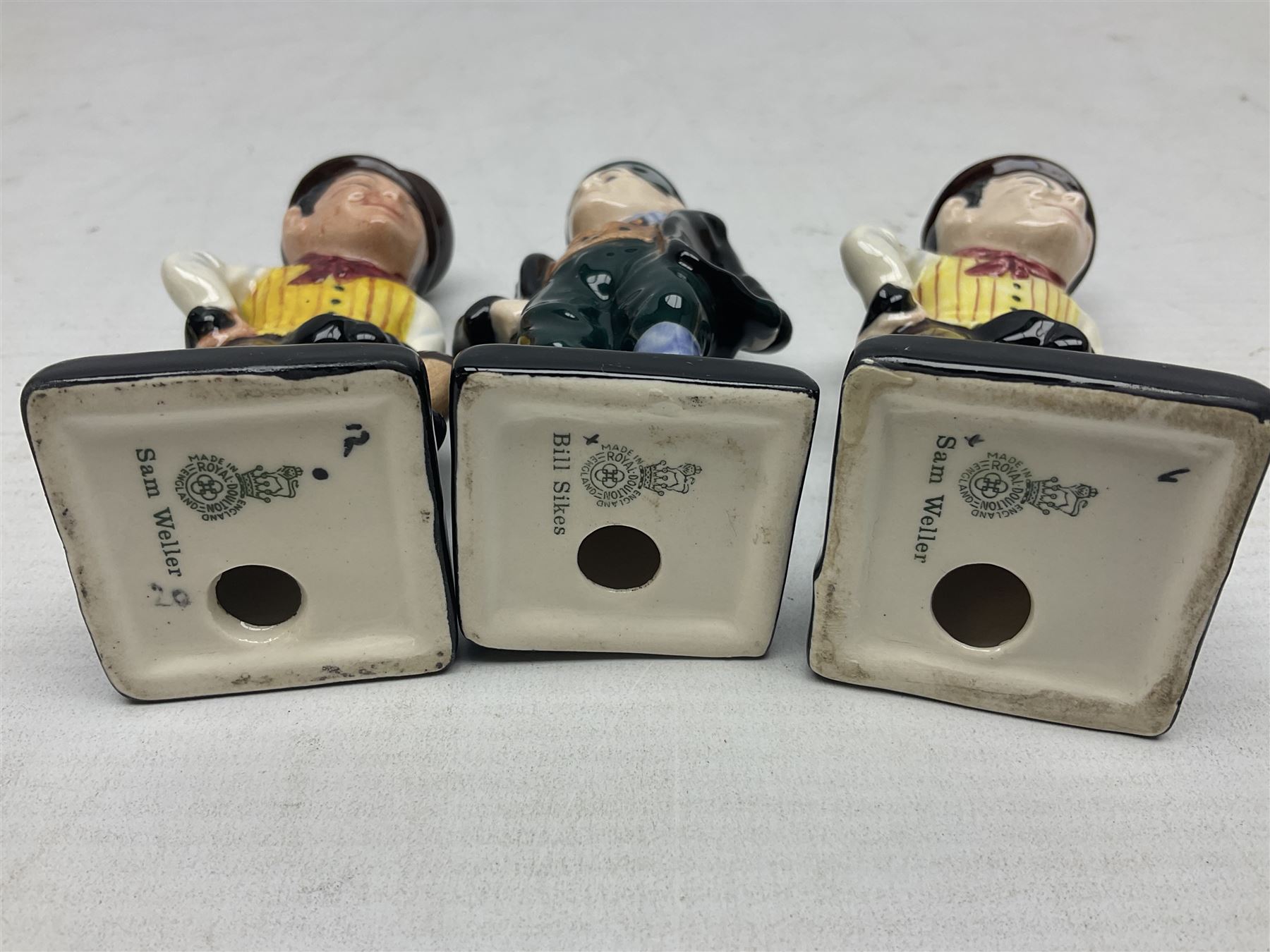 Seventeen Royal Doulton Charles Dickens figures, to include Bumble, Sairey Gamp, Scrooge, Dick Swiveller, Little Nell etc, all with printed marks beneath