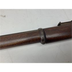 19th century Westley Richards .577/450 Martini Henry Mark 4 rifle dated 1896, the 82cm barrel marked Henry Rifling with civilian proof marks, two barrel bands and bayonet fitting, the lock marked ZAR for South African Republic/Zulu with cocking indicator on right hand side, lacking clearing rod, serial no.8211, L124.5cm