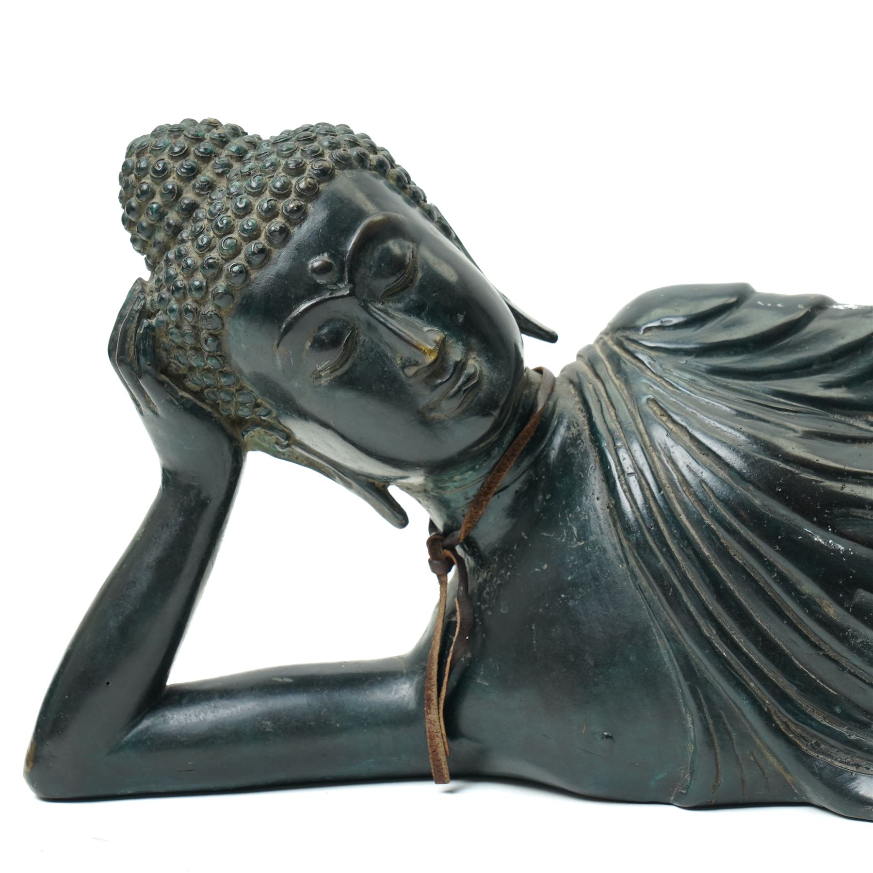 Late 20th century bronzed figure of a reclining buddha L64cm