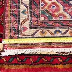 North west Persian hand-knotted Malayer runner, vibrant rose field with an all-over lattice design of lozenges and stylised floral motifs, ivory spandrels within a zig-zag main border flanked by multiple guard stripes 