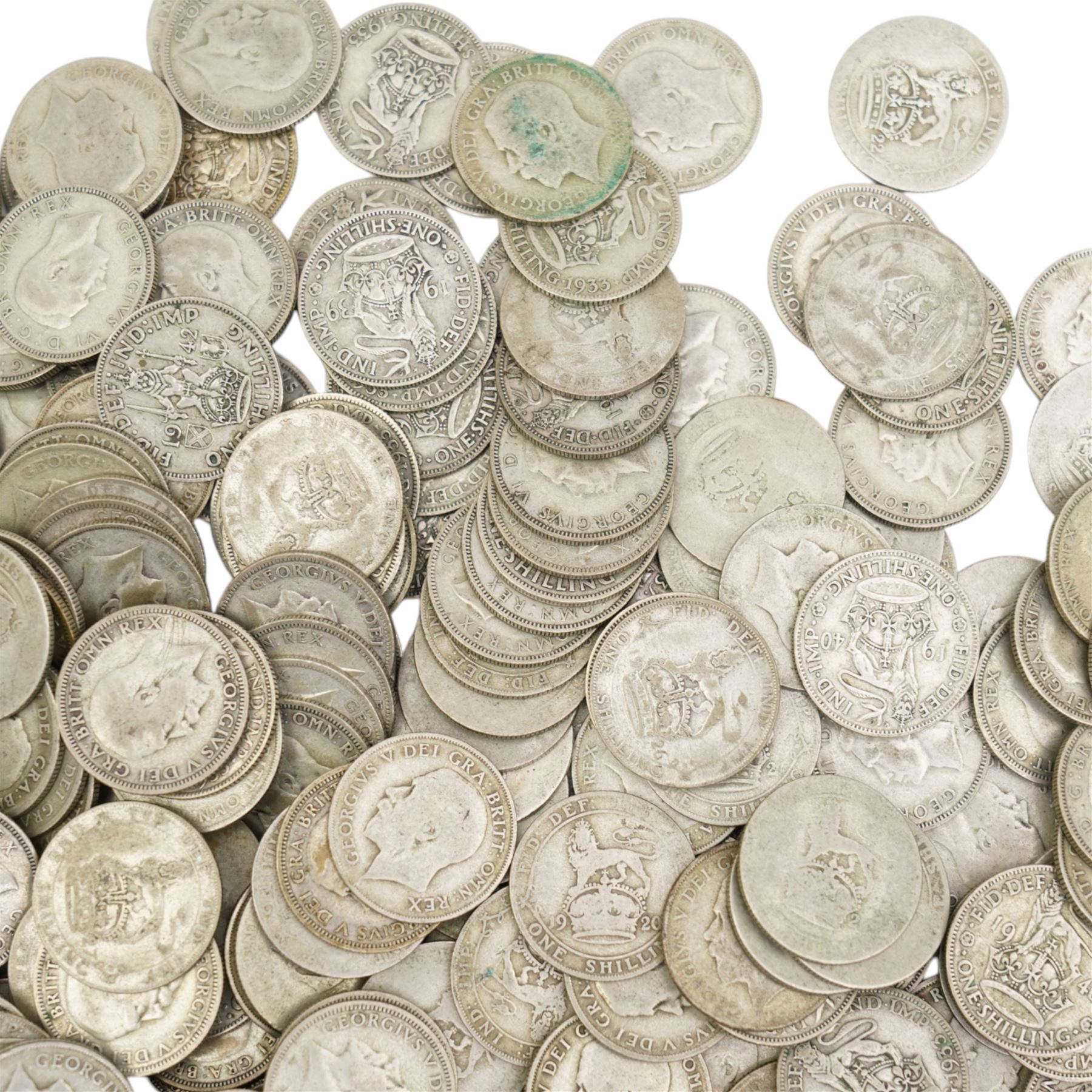 Approximately 4760 grams of Great British pre-1947 silver one shilling coins