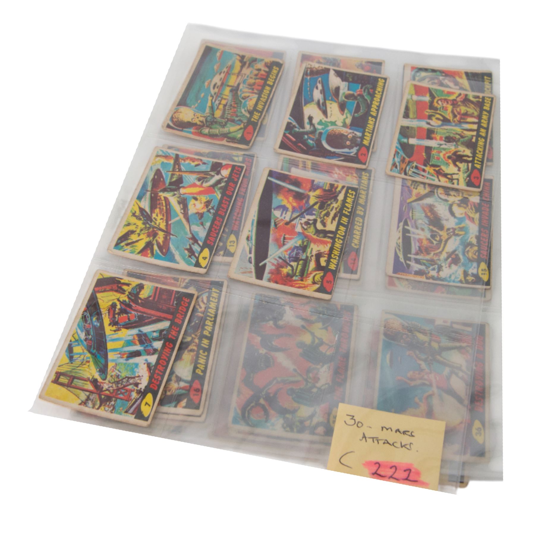Mars Attacks, thirty bubble gum trading cards, circa 1963