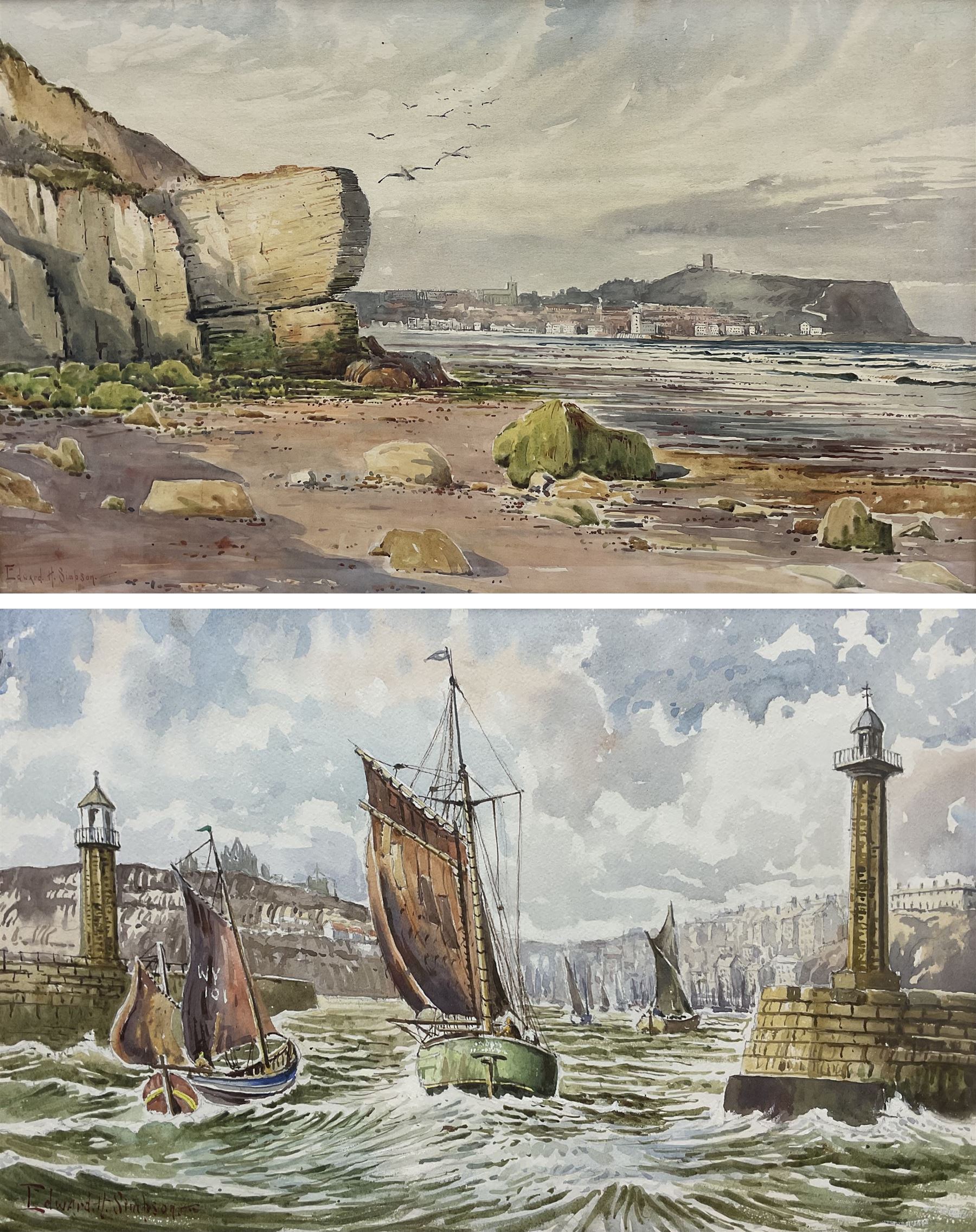 Edward H Simpson (British 1901-1989): Scarborough South Bay and Whitby Harbour, two watercolours signed max 38cm x 60cm (2)
