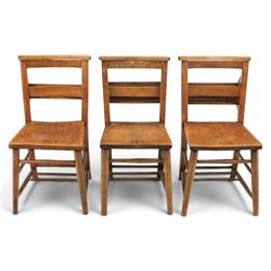 Country pine draw leaf table, bench seat and six chapel chairs, the top of plank construction, with two frieze drawers, additional leaves extending to 320cm, with bench seat and six elm chapel seats