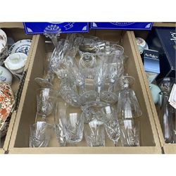 Large Coalport bowl in Hong Kong pattern, together with Coalport mask-head jug, Baccarat glass vase, and other glassware and ceramics, in three boxes 