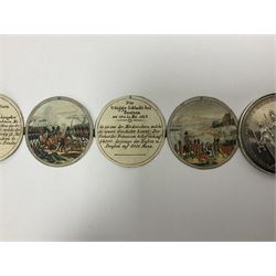 Grolier Club’s silver Schraubmedaille to commemorate the German campaign of 1813, obverse depicts a Greek temple, below “Eintracht Überwindet Alles”, the reverse depicts three figures and the text “Gerechtigkeit. Weisheit. U. Einigkeit. Beglücken. D.: Menschheit”, inside are twelve circular hand coloured engravings depicting six major battles of the German campaign, each with corresponding descriptions, D