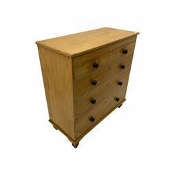 Victorian polished pine chest, fitted with two short and three long drawers