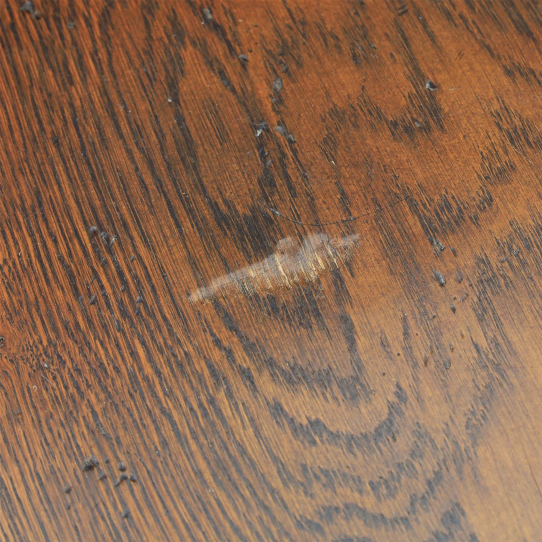 17th century design oak refectory dining table, rectangular table on stretcher base with shaped ends 