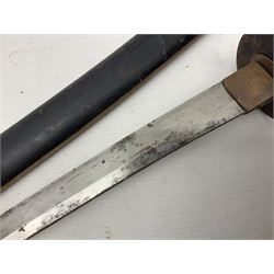 Good quality Japanese sword blade with later WWII fittings and scabbard  - 67.5cm slightly curving blade with unmarked tang, plain iron tsuba and lacquered grip with copper mounts; in lacquered wooden scabbard with tape bound tip L94cm overall