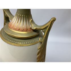 Early 20th century Royal Worcester vase decorated by Harry Davis, of ovoid form with twin acanthus mounted handles and waisted high neck supporting a domed cover, upon a circular foot, the body hand painted with sheep in a highland landscape, signed H Davis, with puce printed marks beneath including shape number 2425, and date code for 1907, H27.5cm