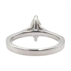 18ct white gold marquise cut diamond ring, with diamond set shoulders, total diamond weight approx 1.00 carat