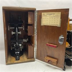 Three microscopes, comprising Ernst Leitz Wetzlar, W Watson & Sons service II no 125485, W Watson & Sons Bactil binocular no 115722, all boxed  