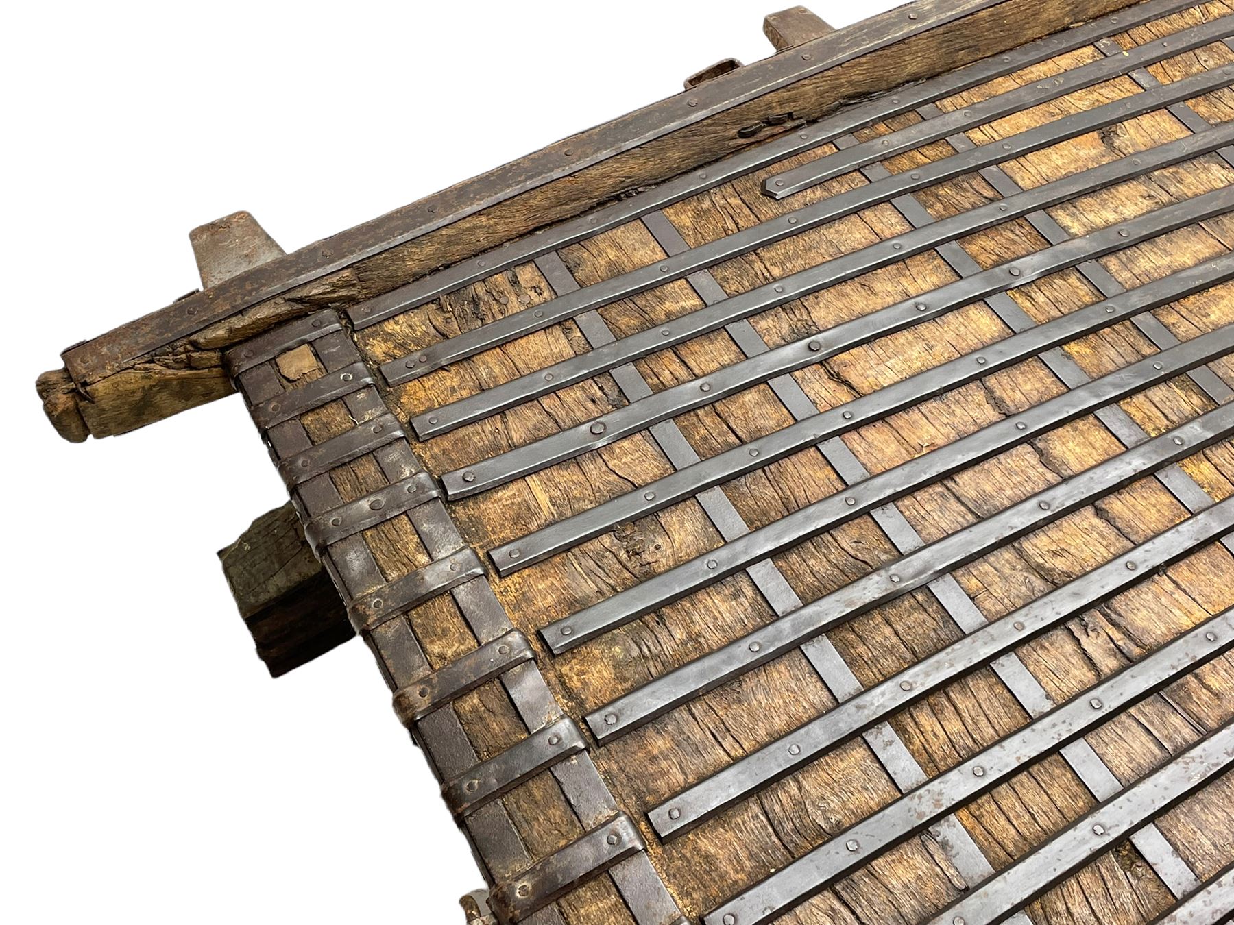 19th century Indian elephant 'Howdah' saddle, hardwood and iron bound 