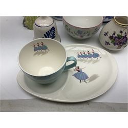 Royal Crown Derby ewer, decorated with blue roses on a white ground, together with Old Tupton vase, Beswick cup and saucer etc  