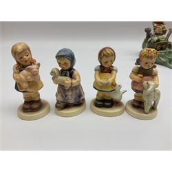 Collection Hummel figures by Goebel, together with three hummel landscapes, Hummel Quelle, Hummel Weiher and Hummel Garten