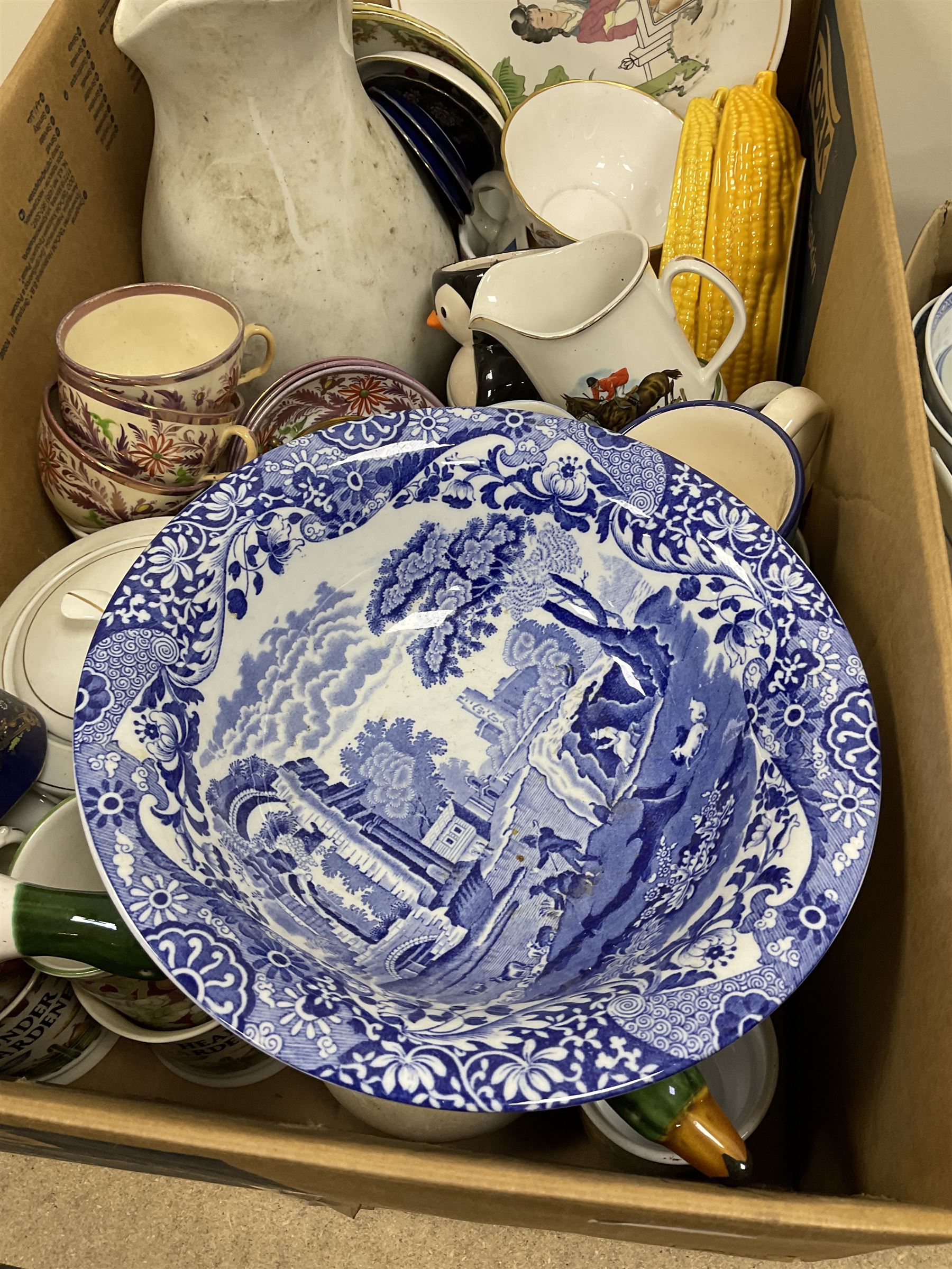 Quantity of Victorian and later ceramics to include Johnson Bros Indian Tree, Copeland Spode blue and white bowl with blue mark beneath, Masons ironstone, Wedgwood dinnerwares, fairing, studio pottery, oriental examples etc