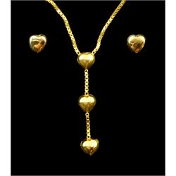 9ct gold heart pendant necklace and matching stud earrings, hallmarked or stamped