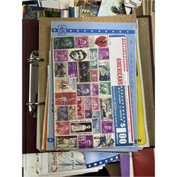 Great British and World stamps, including Australia, Belgium, Canada, Ceylon, Denmark, France, India etc, various stamps on covers, postcards etc, housed in various albums, folders and loose, in one box
