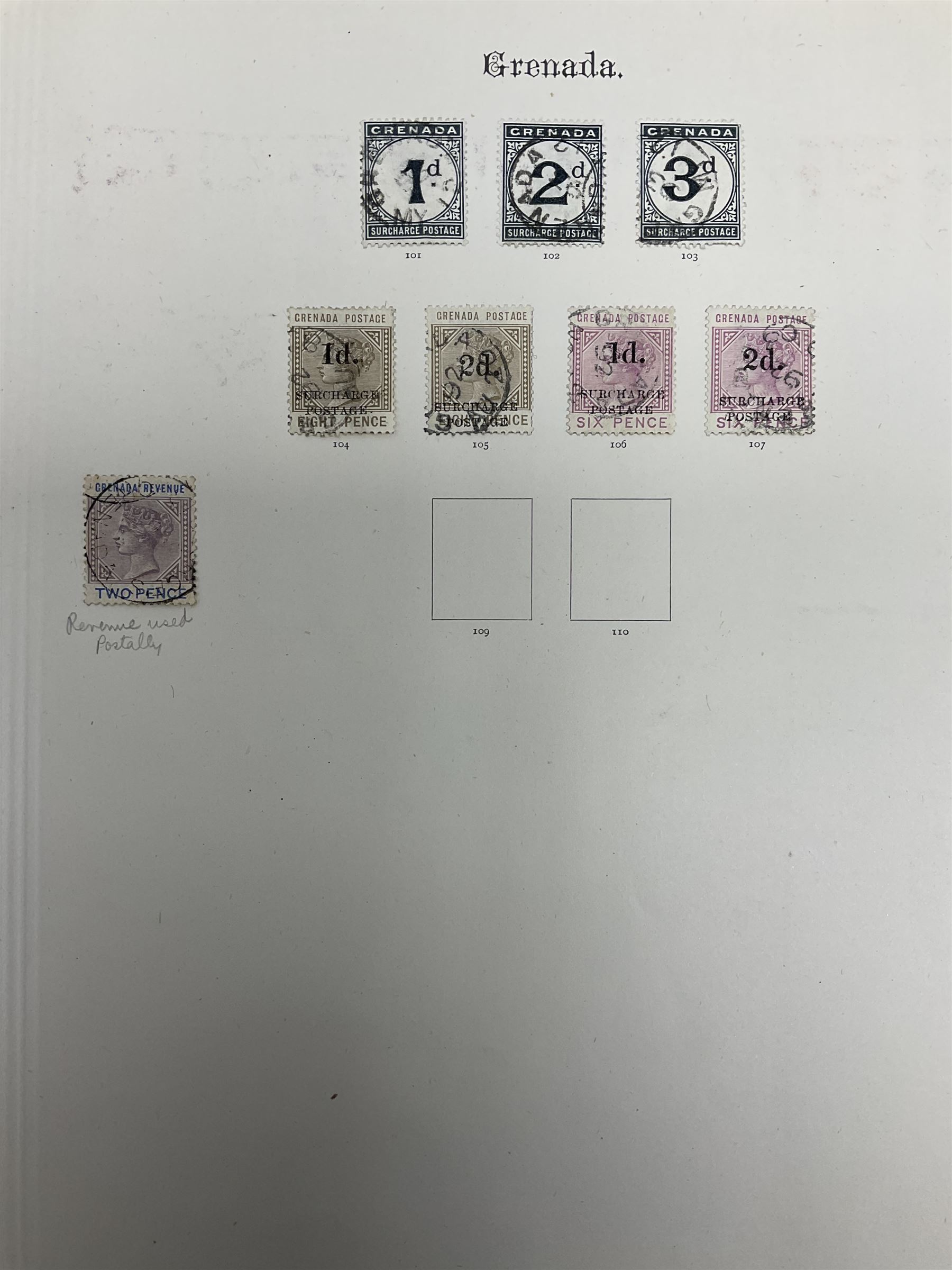 Grenada Queen Victoria and later stamps, including 1861-79 one penny, six pence, one shilling, 1883 halfpenny to one shilling, King George V 1913 values to one shilling etc, housed on pages