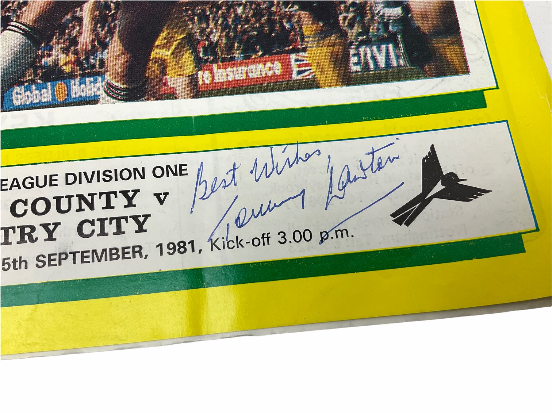 Three football programmes / match-day magazines, 'Chelsea V Tottenham Hotspur Final Saturday May 20th 1967' with 'Daily Express Community Singing' song sheet insert, 'Arsenal V Leeds United Final Saturday 6th May 1972' and 'Football League Division One Notts County V Coventry City Saturday 5th September 1981' signed by Tommy Lawton (3)