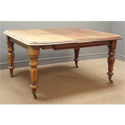  19th century mahogany dining table, extending rectangular moulded top, turned supports, 120cm x 122cm - 238cm  