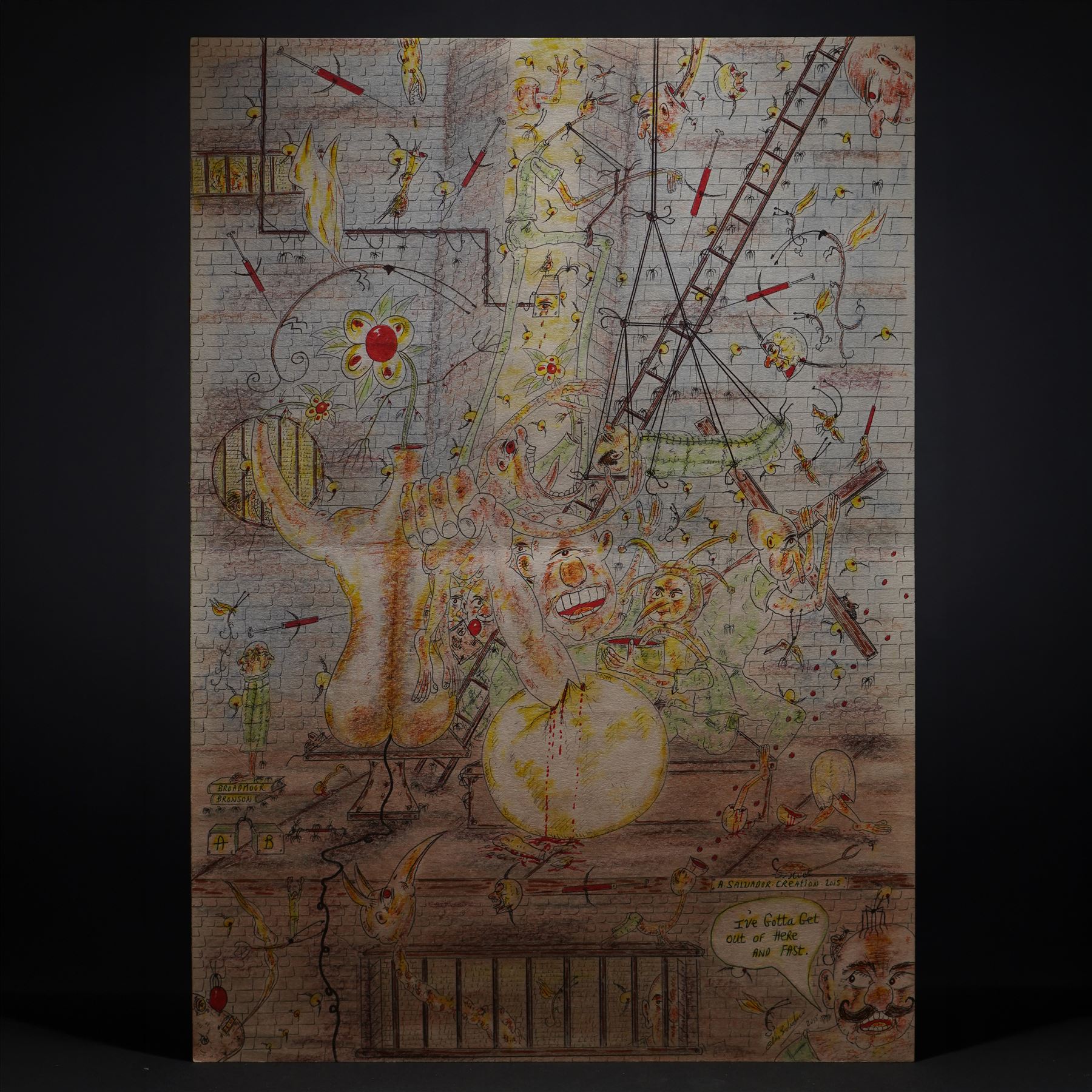 Charles Bronson (Charles Arthur Salvador) (British 1952-): A comprehensive collection of five hundred mixed media works executed between 2000 and 2025. Produced during the artist’s long-term incarceration, the works are primarily in ink, coloured pencil and mixed media on paper. The collection includes multiple formats: A5 (15 works), A4 (308 works), A3 (164 works) and A2 (13 works). Some are signed and dated; a number are executed on the reverse of official prison documents and other repurposed materials, reflecting the limited availability of art materials within the prison environment. This collection represents the largest body of the artist’s work to be offered as a single lot and has not previously been available on the market. (500) (unframed)

Notes: Dated examples span the period from 2000 to 2025, with the greatest concentration produced between 2012 and 2019 and including a group of recent large-scale works from the final years of the period; approximately twenty percent are undated.