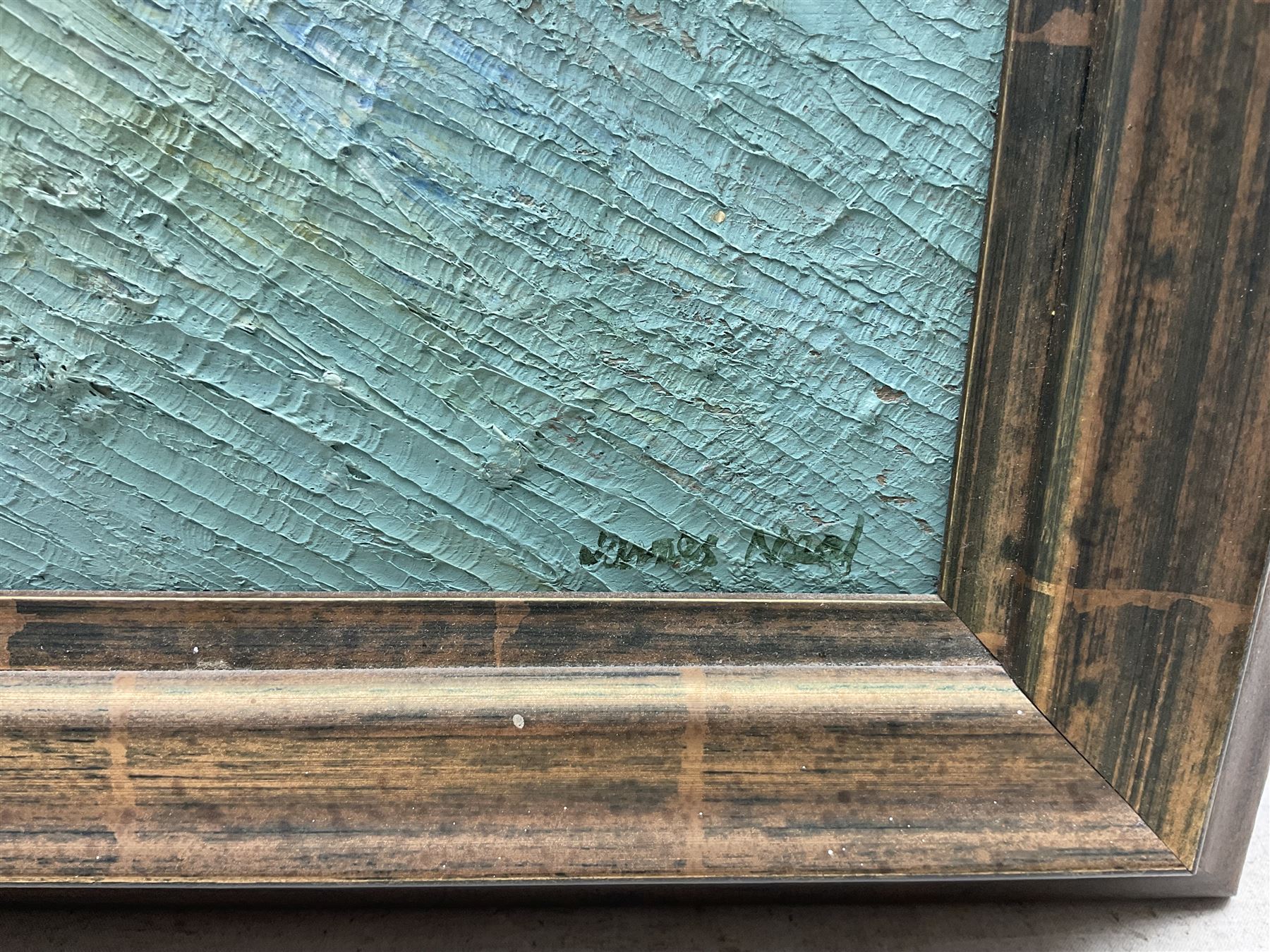 James Neal (Northern British 1918-2011): 'No. 7 (Second Version)' - Warehouses, oil on board signed, titled on label verso  68cm x 73cm 
Provenance: from The Bell Hotel, Driffield