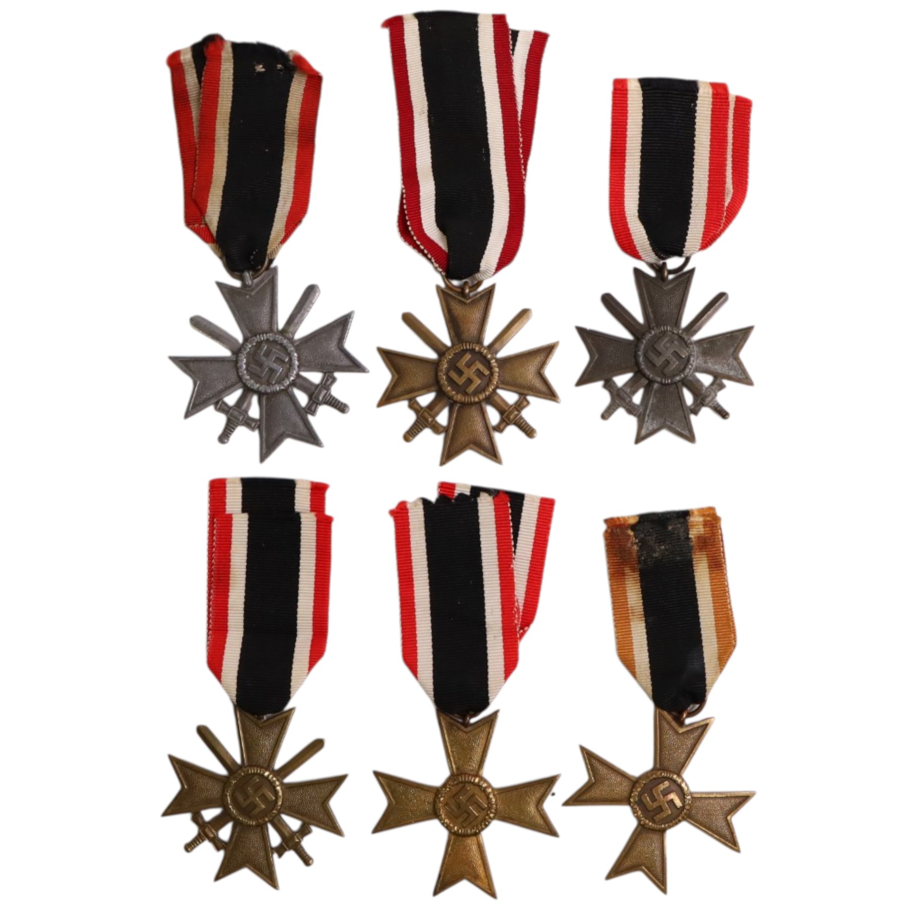 WWII Third Reich six War Merit Crosses, four with swords