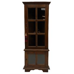 Hardwood corner display cabinet, fitted with two glazed doors 