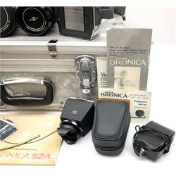 Zenza Bronica S2A medium format camera body, with Zenza Bronica Zenzanon MC '1:2.4 f-80mm' lens, together with Nippon Kogaku Nikkor-P '1:4 f-200mm' lens, Nikkor D.C '1:4 f-40mm' lens, two film backs and other camera equipment, housed in a hard flight case
