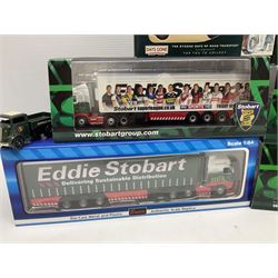 Eddie Stobart - three Oxford Die-Cast Super Rugby League lorries in perspex display cases including the two Hull Clubs; two Lledo Vanguard vans; two Days Gone vans; and Saico Truck & Trailer; all boxed; together with fourteen unboxed Corgi and other tractor/cab units etc (23)