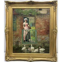 Henry John Yeend King (British 1855-1924): Young Lady Feeding Ducks, oil on canvas signed 60cm x 50cm 
Provenance: private collection, purchased James Alder Fine Art, Hexham