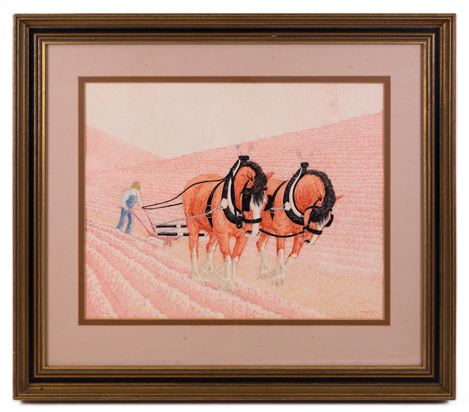 MA Reed (British 20th Century): Horses Ploughing, ink and watercolour signed and dated '81, 38cm x 48cm