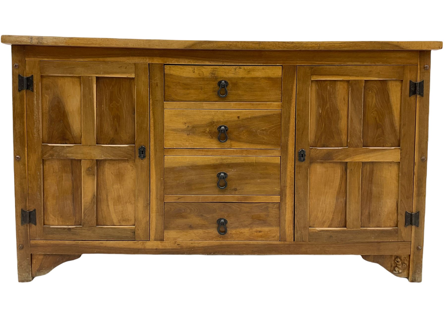 Yorkshire walnut Squirrelman sideboard, adzed top, carved squirrel signature
