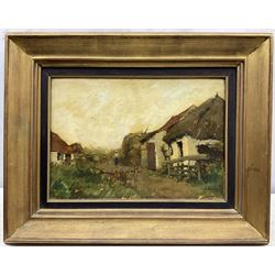 French School (Early 20th century): Farmstead Landscape with Figure, oil on panel indistinctly signed 25cm x 35cm