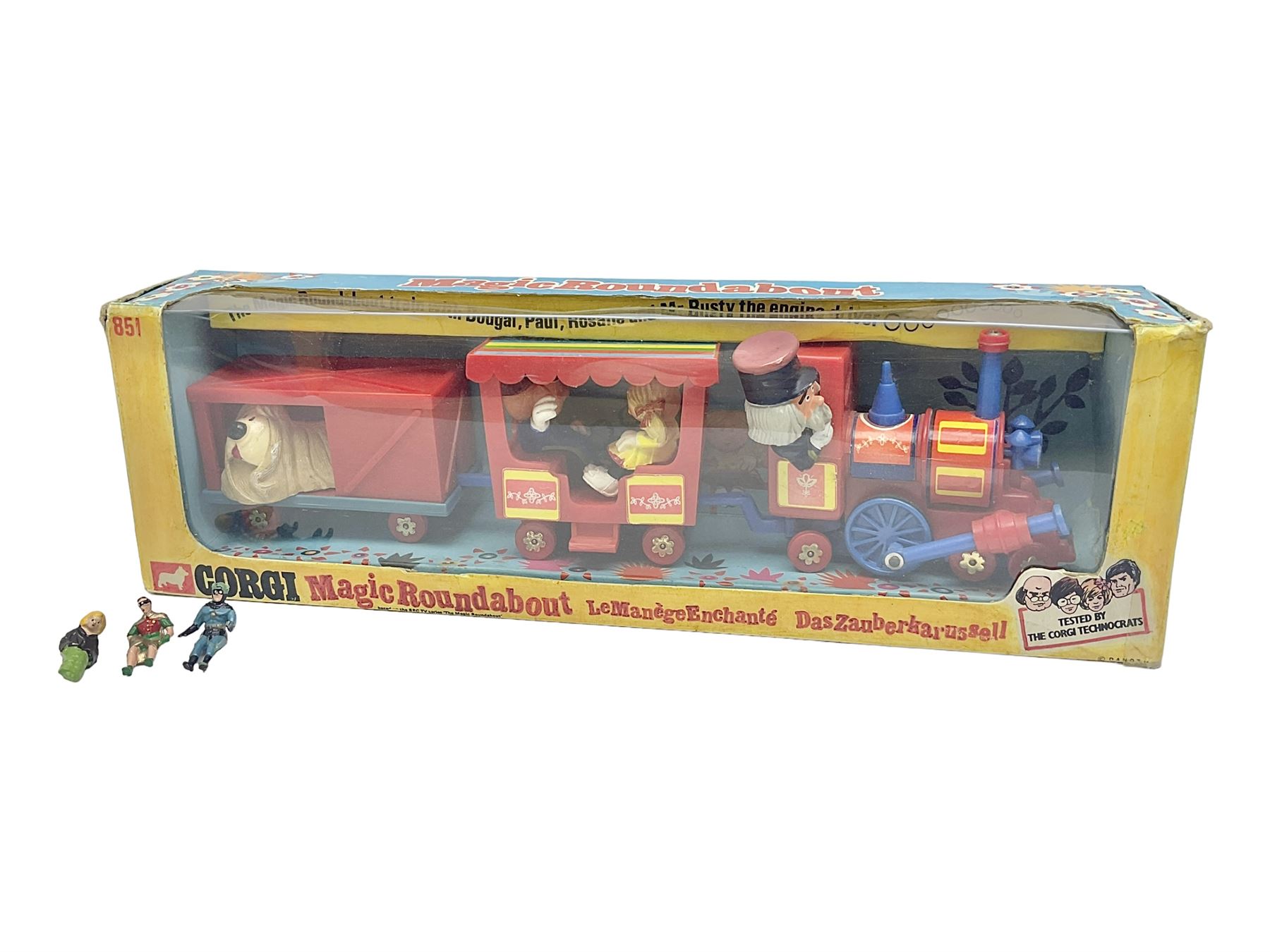 Corgi - The Magic Roundabout train no.851 in original box; with loose Batman, Robin and Lady Penelope figures from Corgi and Dinky vehicles