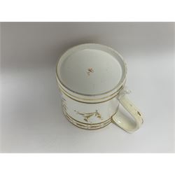 Early 19th Century Derby Porter mug, reserve painted with a basket of flowers and capped scroll handle and painted mark beneath, H11cm
